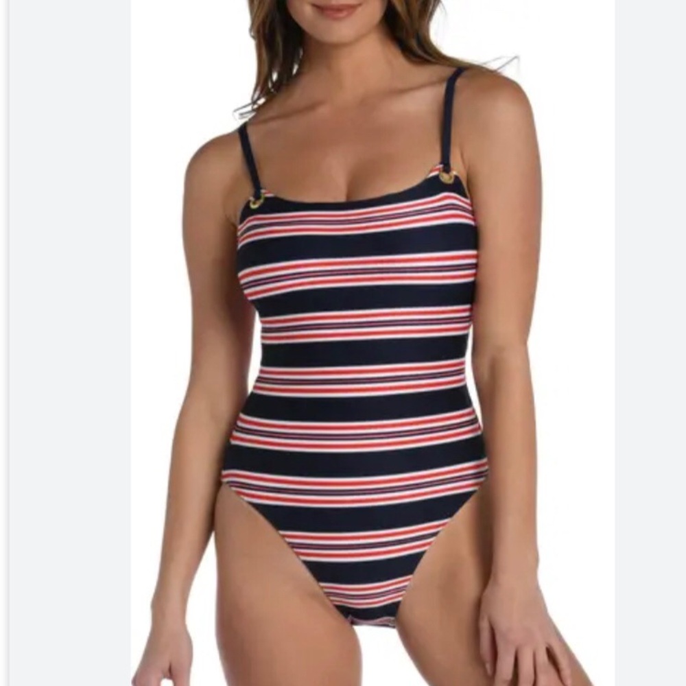 La Blanca Sailor Stripe One-Piece Swimsuit Sz 14 NWT